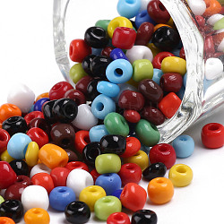 (servicio de reempaquetado disponible) perlas de vidrio, colores opacos semilla, pequeñas cuentas artesanales para hacer joyas de diy, redondo, color mezclado, 6/0, 4mm, aproximamente 12 g / bolsa