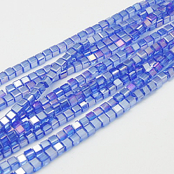 Galvanisieren Glasperlen, ab Farbe plattiert, facettiert, Würfel, königsblau, 4x4x4 mm, Bohrung: 1 mm