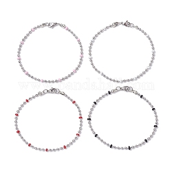 304 bracelets chaînes boules émaillées acier inoxydable pour femme, couleur mixte, 7-1/4 pouce (18.5 cm), 2.5mm