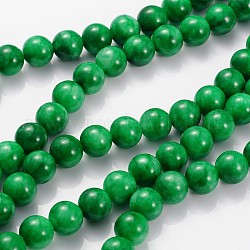 Natural Malaysia Jade Beads Strands, Dyed, Round, Green, about 10mm in diameter, hole: about 0.8mm, about 38 pcs/strand, 16 inch
