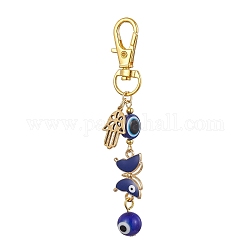Décorations pendantes en alliage émaillé, perles de résine et fermoirs mousquetons pivotants, Hamsa main, papillon, 85mm