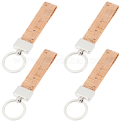 Porte-clés en liège wadorn®, avec les principaux anneaux de fer, rectangle, Pérou, 13x2.3 cm, 4 pcs /sachet 
