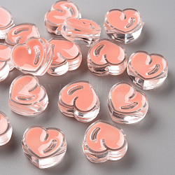 Perles acryliques émail transparent, cœur, rose, 20x21.5x9mm, Trou: 3.5mm