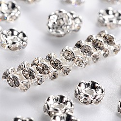 Abalorios de latón Diamante de imitación espaciador, aaa grado, borde ondulado, sin níquel, color plateado, rerondana plana, cristal, 5x2.5mm, agujero: 1 mm