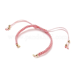 Adjustable Braided Polyester Cord Bracelet Making, with 304 Stainless Steel Open Jump Rings, Round Brass Beads, Pearl Pink, Single Chain Length: about 6-1/4 inch(16cm)