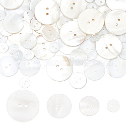70 Uds. 4 estilos botones de carcasa de agua dulce de 2 agujeros, plano y redondo, color de concha, 10~25x1.5~2mm, agujero: 2 mm