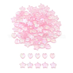 100pcs 2 perles acryliques transparentes écologiques de style, coeur / étoile, teinte, couleur ab , rose chaud, 8~10x8~10x3~4mm, Trou: 1.5mm, 50 pièces / style
