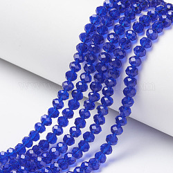 Abalorios de vidrio, facetados, rerondana plana, azul, 6x5mm, agujero: 1 mm, aproximamente 85~88 pcs / cadena, 16.1~16.5 pulgada (41~42 cm)