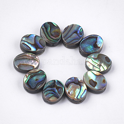 Perles coquille d'ormeau / coquille de paua, ovale, vert foncé, 10x8x3.5~4mm, Trou: 1mm