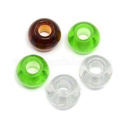 Mixed Color Transparent Glass European Beads, Large Hole Rondelle Beads without Core, 14x8.5mm, Hole: 5mm