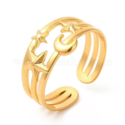 Ion Plating(IP) 304 Stainless Steel Cuff Wide Band Rings, Moon & Star Open Finger Rings for Women Men, Real 18K Gold Plated, 6~10mm, Inner Diameter: US Size 7 3/4(17.9mm)