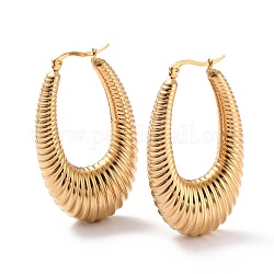304 Stainless Steel Hoop Earrings, Hypoallergenic Earrings, Grooved Oval, Real 24K Gold Plated, 51.5x31x5.5~12mm, Pin: 0.8mm