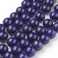 Abalorios de lapislázuli naturales hebras, teñido, redondo, azul, 14mm, agujero: 1 mm, aproximamente 14 pcs / cadena, 7.6 pulgada