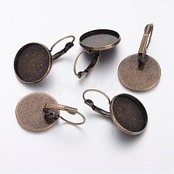 Accessoires dormeuses d'oreilles en laiton, bronze antique, 20x32mm, Plateau: 18 mm