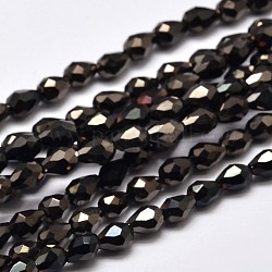 Fili di perle di vetro placcate placcate a goccia sfaccettate, nero placcato, 5x3mm, Foro: 1 mm, circa 100pcs/filo, 17.7 pollice~19.6 pollici