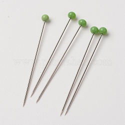 Edelstahlstifte, mit Glasperlenkopf, Runde, Karbonstahl, Corsage-Pins / Dress-Making-Pins, Meergrün, 38 mm, Stift: 0.6 mm, 100 Stück / Karton