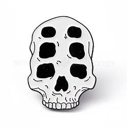 Spilla smaltata bianca di halloween, spilla in lega nera elettroforesi per abbigliamento zaino, modello del cranio, 30x22x2mm, ago :1.2mm