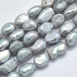 Natural Cultured Freshwater Pearl Beads Strands, Dyed, Oval, Dark Gray, 8~10.5x6~8mm, Hole: 0.8mm, about 39pcs/strand, 13.58 inch