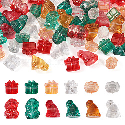 Pandahall 72 pz 12 perle di vetro trasparenti, con polvere di scintillio, confezione regalo, caramelle, Babbo Natale e cappello di Natale, colore misto, 12~19x10.5~14x7~11mm, Foro: 1~1.4 mm, 6pcs / style