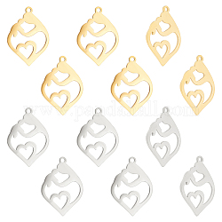 UNICRAFTALE 12pcs 2 Colors Heart with Mother Child Pendants 24mm Stainless Steel Mother's Day Charms Dangle Love Mom Charm for Jewelry Making