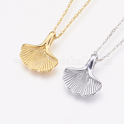 304 Stainless Steel Pendant  Necklaces, Ginkgo Leaf, Mixed Color, 18.03 inch(45.8cm), 1.5mm