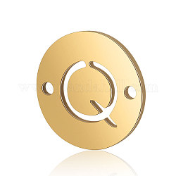 Titanium Steel Links connectors, Flat Round with Letter, Golden, Letter.Q, 12x0.8mm, Hole: 0.8mm