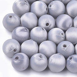 Perline rivestite in tessuto di filo di poliestere, con plastica abs, tondo, grigio chiaro, 14x15mm, Foro: 2 mm