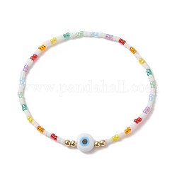 Mauvais œil au chalumeau et bracelet extensible en perles de verre pour femme, colorées, diamètre intérieur: 2 pouce (5.1 cm)