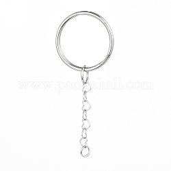 316 Surgical Stainless Steel Split Key Rings, Keychain Clasp Findings, with 304 Stainless Steel Jump Ring & Heart Link Chains, Stainless Steel Color, 60mm