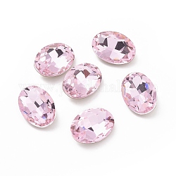 Cabujones de cristal de rhinestone, espalda puntiaguda y espalda plateada, oval, rosa luz, 14x10x5mm