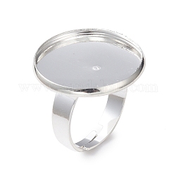 Verstellbare 201 Fingerring-Komponenten aus Edelstahl, Pad-Ring Basis Zubehör, Flachrund, Silber, Größe 7, 17~17.5 mm, Fach: 20 mm.