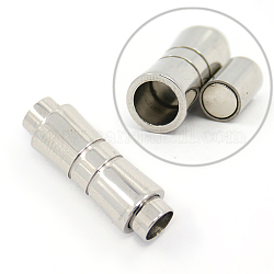 Smooth 304 Stainless Steel Magnetic Clasps with Glue-in Ends, Column, Stainless Steel Color, 25x8.5mm, Hole: 5mm