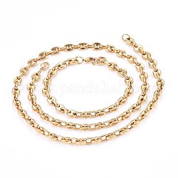 Kits de bijoux en 304 acier inoxydable, colliers et bracelets, avec fermoirs mousquetons, or, 23.6 pouce (60 cm), 8-5/8 pouce (22 cm)