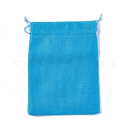 Imitation Burlap Pouches, Drawstring Bags, Rectangle, Deep Sky Blue, 22.2x16.4cm