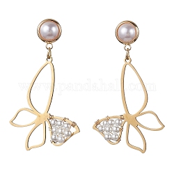Boucles d'oreilles pendantes en perles de coquille de papillon, boucles d'oreilles longues en fil de cuivre, or, 54x30.5mm
