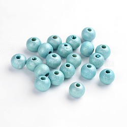 Round Natural Wood Beads, Dyed, Lead Free, Cyan, 7~8x8~9mm, Hole: 2~3mm, about 3000pcs/500g