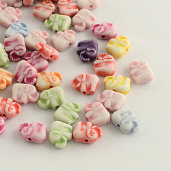 Perles en acrylique de style artisanal, éléphant, couleur mixte, 9x12x4mm, Trou: 2mm, environ 1500 pcs/500 g