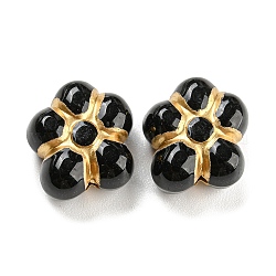 Perles acryliques plaquées, métal doré enlaça, fleur, noir, 14.5x13.5x7mm, Trou: 1.8mm, environ 495 pcs/500 g