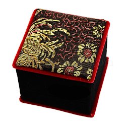Contenitori di monili cineserie ricamati scatole collana pendente di seta per i regali wrapping, quadrata con motivo floreale, nero, 63x63x55mm