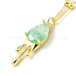 Collar con colgante de lágrima de cristal sintético, joyas de latón chapado en oro para mujer., verde mar medio, 17.32 pulgada (44 cm)