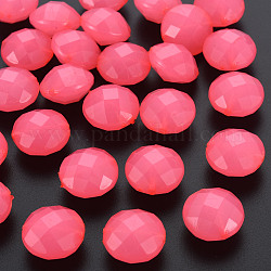 Имитации акриловых шариков желе, граненые, плоско-круглые, ярко-розовый, 18.5x12.5 мм, отверстие : 1.5 мм, Около 220 шт / 500 г