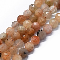 Chapelets de perles de sunstone naturelle naturelles, facetté (64 facettes), ronde, 6mm, Trou: 0.8mm, Environ 62~67 pcs/chapelet, 15.16~15.55 pouce (38.5~39.5 cm)
