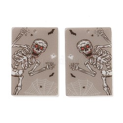 Opaque Acrylic Pendants, Rectangle with Skull Pattern, for Halloween, Dark Gray, 37.5x25.5x2.5mm, Hole: 1.5mm
