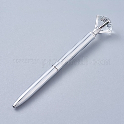 Gros stylo diamant, stylos à bille strass cristal métal, tourner le stylo à bille à encre noire rétractable, fournitures de bureau élégantes, fumée blanche, 14x0.85 cm