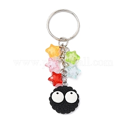 Biscuits avec yeux porte-clés pendentif en résine, avec breloques étoiles en acrylique et anneau porte-clés en fer, colorées, 8.2 cm