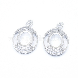 925 Sterling Silver Claw Cabochon Settings, with Clear Cubic Zirconia, Oval, Platinum, Tray: 20x15mm, 38x29x6mm, Hole: 2x4mm