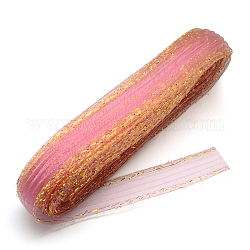 Сетка ленту, пластиковый сетчатый шнур, с золотым металлического корда, фламинго, 4.5 см, о 25 ярдов / пачка