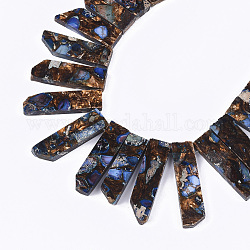 Zusammengesetzte synthetische imperiale Jaspis- und natürliche Bronzitperlenstränge, oben gebohrte Perlen, gefärbt, abgestuftes Rechteck, Blau, 25~47x10~12x5~6 mm, Bohrung: 1.2 mm, ca. 36~38 Stk. / Strang, 15.7 Zoll