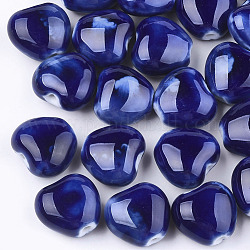 Handmade Porcelain Beads, Fancy Antique Glazed Porcelain, Heart, Blue, 14~15x16x9~10mm, Hole: 2mm