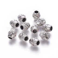 Tibetan Style Alloy Beads, Cadmium Free &, Lead Free, Barrel, Antique Silver, Size: about 11mm long, 10mm wide, hole: 5mm, 440pcs/1000g